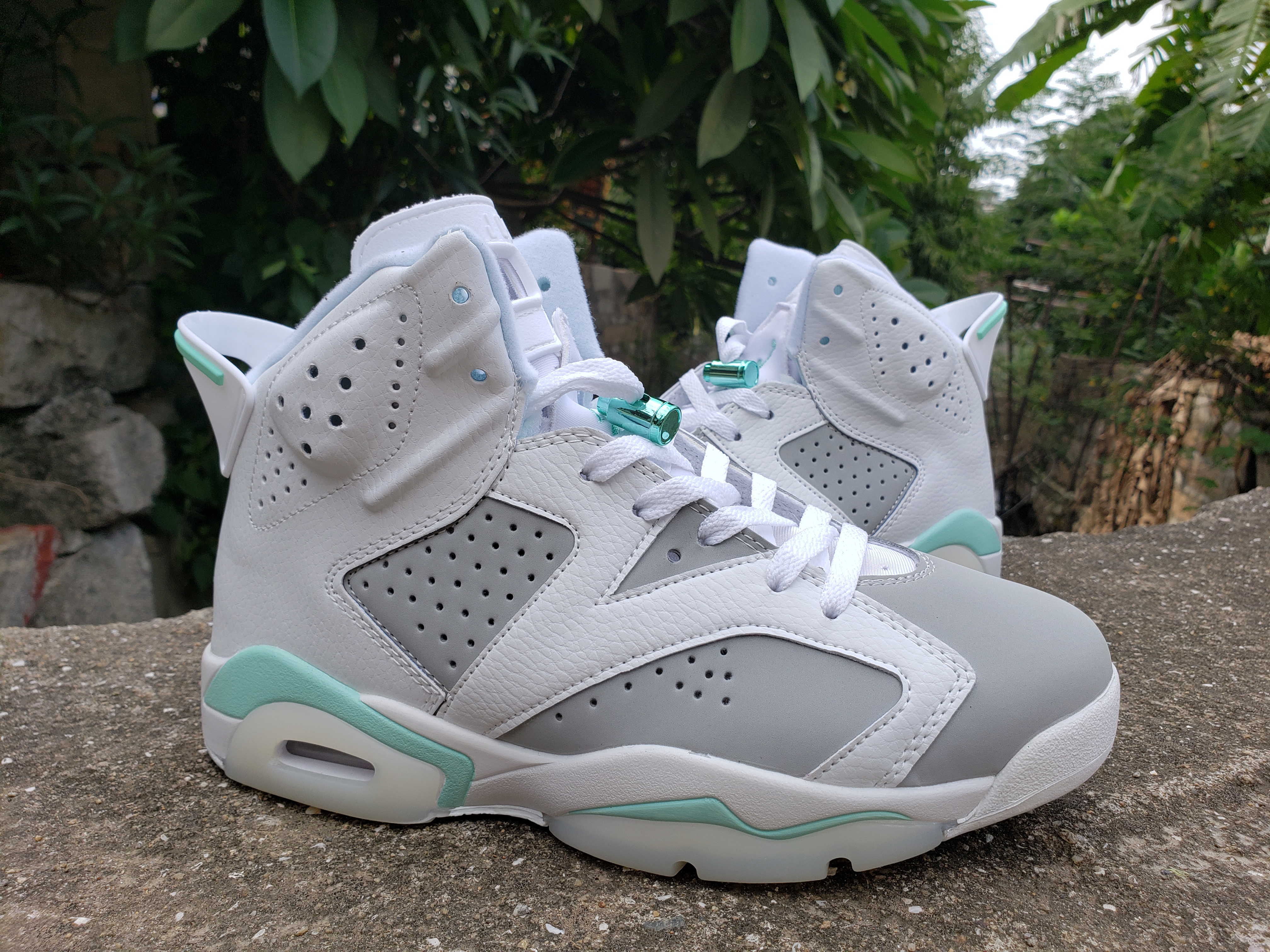 Women Air Jordan 6 White Grey Jade Blue Shoes